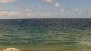 A scenic view of Redondo Beach in Southern California, featuring the sandy shoreline, gentle ocean waves, and a bright blue sky, capturing the laid-back coastal atmosphere.