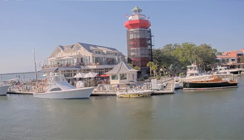 Live cam view of The Sea Pines Resort in Hilton Head, SC showcasing scenic coastal landscape lush and oceanfront activity.