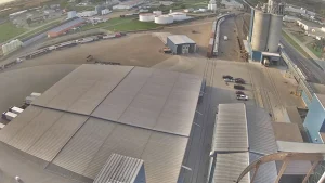 Bird’s-eye view of North Dakota Mill in Grand Forks on a clear sunny day